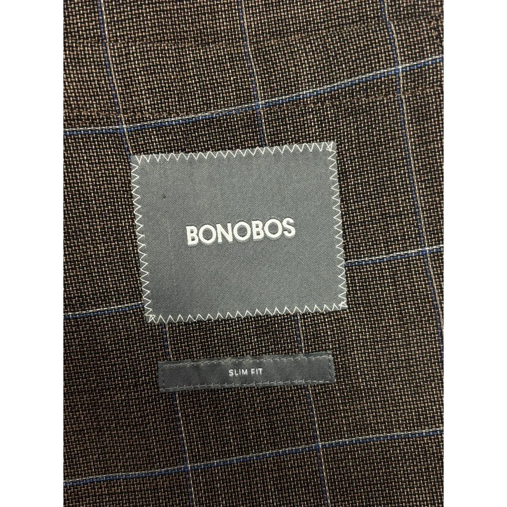 Bonobos 44R Brown Windowpane Unstructured Wool Blazer Jacket Sport Coat Slim